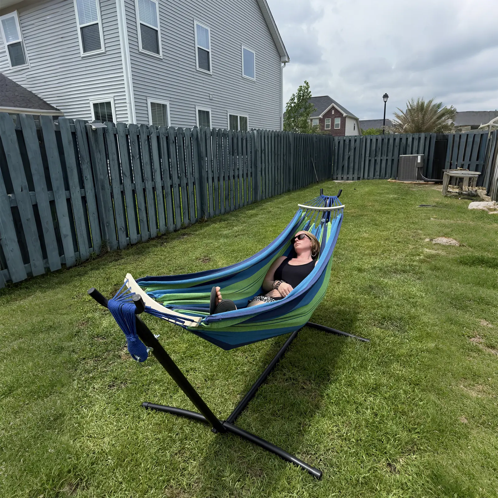 Hammock with Stand Included 450lb Capacity Steel Stand, Premium Carry Bag Included and Two Anti Roll Balance Beam