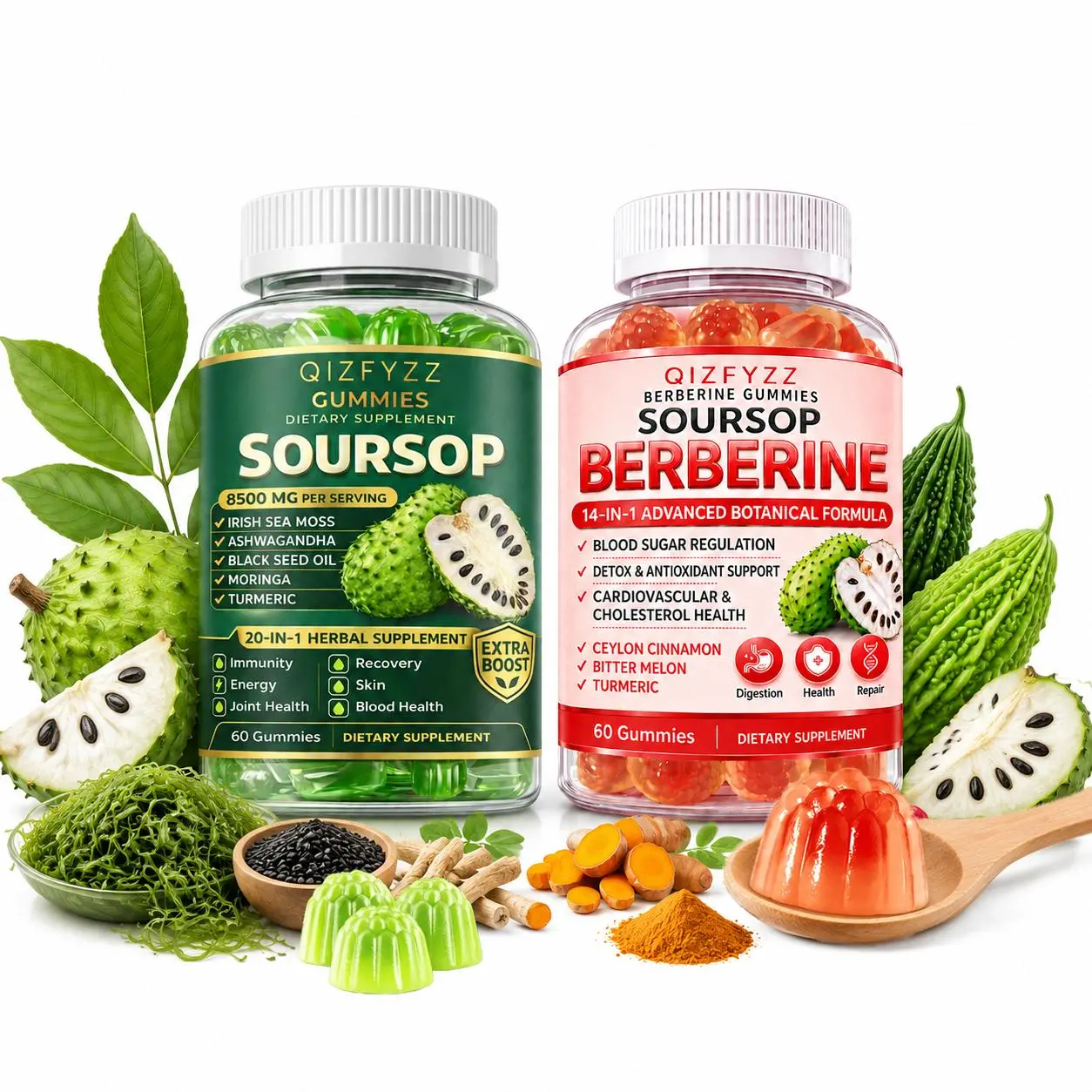 Soursop & Berberine Dual-Action Gummies – 8500mg Herbal Dietary Supplement, 20-in-1 High-Potency Support for Immunity, Energy, Joint & Cardiovascular Health