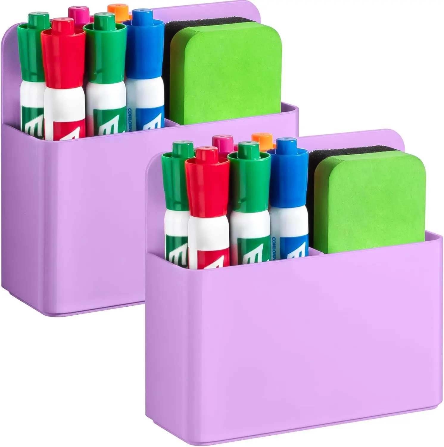 2 Pcs Thick ABS Plastic Magnetic Dry Erase Marker Holder - 1.5mm Thick Magnet, Adjustable Middle Divider, Desk Accessory for Families, Marker Storage for Offices & Classrooms, Gift Idea for Friends, Easily Wiped Clean