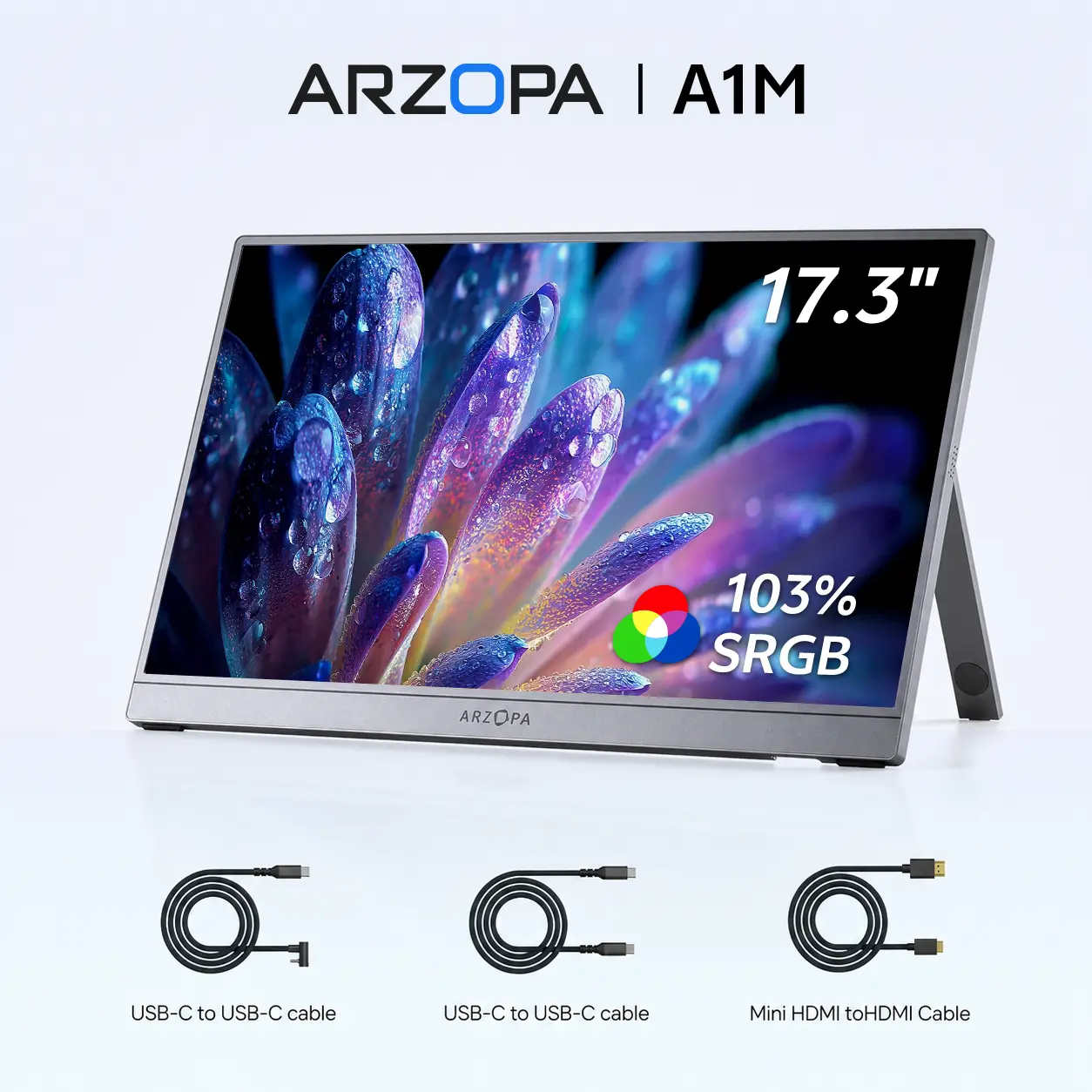 ARZOPA A1M | 17.3 Inch & 60Hz | Portable Monitor |1080P FHD HDR IPS | Laptop Computer Monitor | HDMI USB C External Screen | with Dual Speakers | for PC Mac Phone Xbox Switch PS5