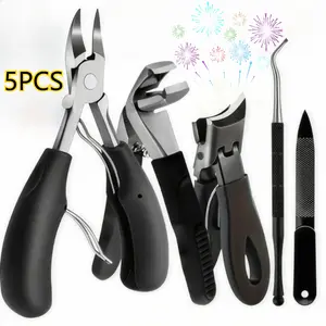 Toenail Clippers Set 5 Piece Ingrown Nail Cutter Kit Thick Nail Scissors Curved Jaw Nippers Pedicure Tools for Fingernails Toenails Grooming Kit Manicure Set for Men Women Professional
