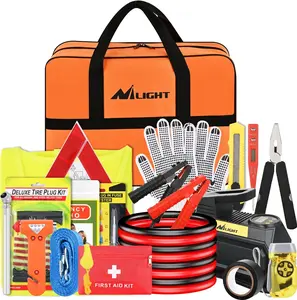 Nilight Car Emergency Kit with Jumper Cable Air Compressor Tire Repair Essential Tools First Aid Alligator Connector Electrical Kit for Travel Camping Outdoor Cars Truck SUV RV