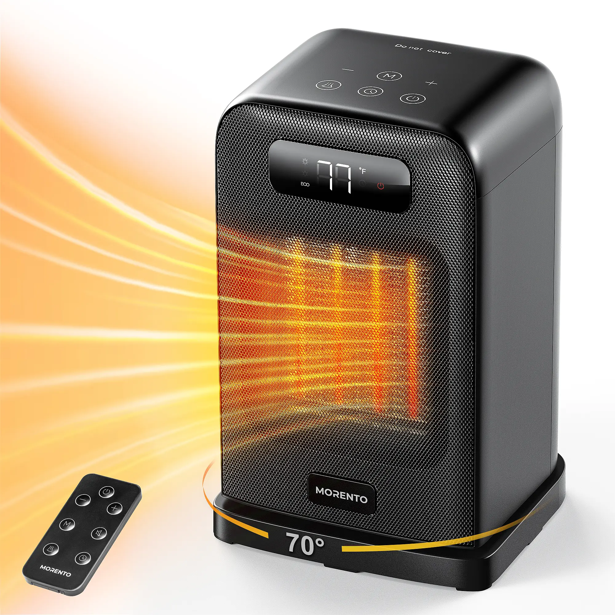 MORENTO New 1500W Max Indoor Portable Electric Space Heater - 7x7x11" Desk Heater (10-15in), 3 Heating Modes, Adjustable Temperature, Silent Fan, Remote Control, WiFi, LED Display, Safe for 200 Square Inches of Room Use