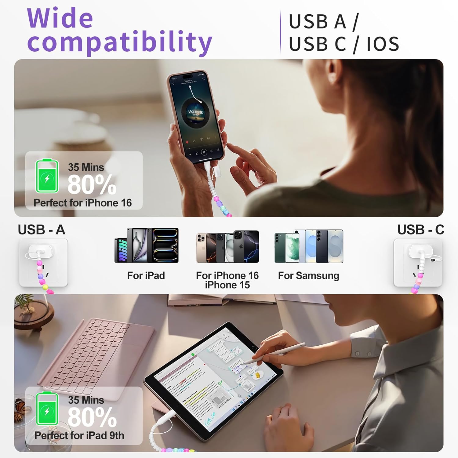 4 in 1 Beaded Charging detachable Cords stylish shine Fit for All Device USB-A,USB-C & Lightening for iPhone 15/16/17 Samsung Type-C Cellphone 4 in 1 Beaded Charging detachable Cords stylish shine Fit for All Device USB-A,USB-C & Lightening for iPhone 15/16/17 Samsung Type-C Cellphone