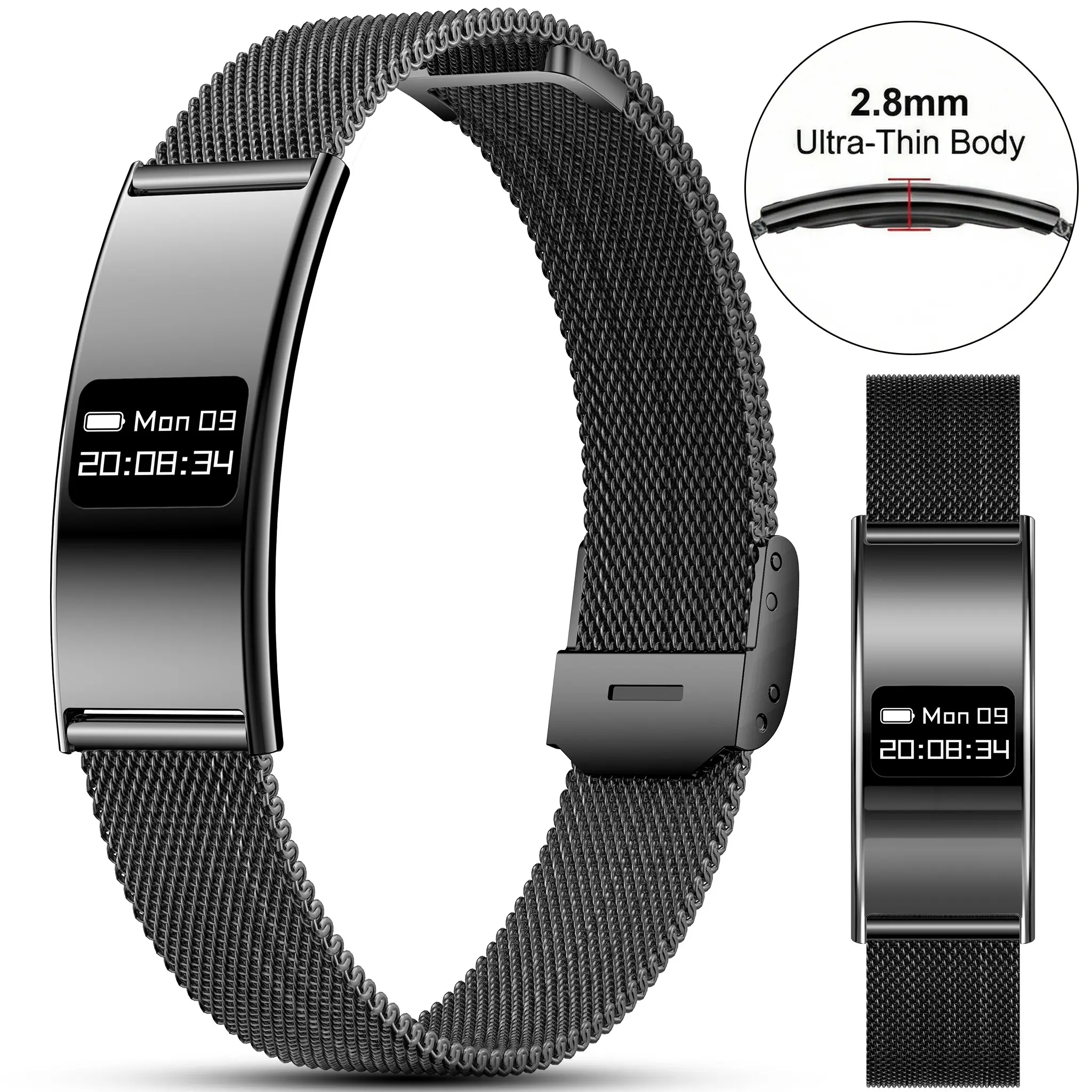 JIAYAOO Ultra-Thin Smart Bracelet for Men Women, Wearable, Smart Watch 2.8mm Slim Body, 24H Real-Time Health & Sleep Monitoring, IPX8 Waterproof, Multiple Exercise Modes, Shake to Take Photo, Nylon Band Gift, Fitness Tracker Compatible with iPhone Android