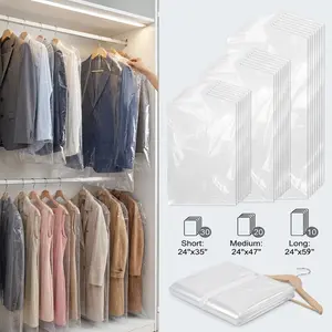 60 Pcs Garment Bags for Hanging Clothes Clear Plastic Clothes Covers Reusable Dry Cleaning Bags Dustproof Clothes Covers Protector Bags for Dry Cleaner Home Storage Tailor Stores