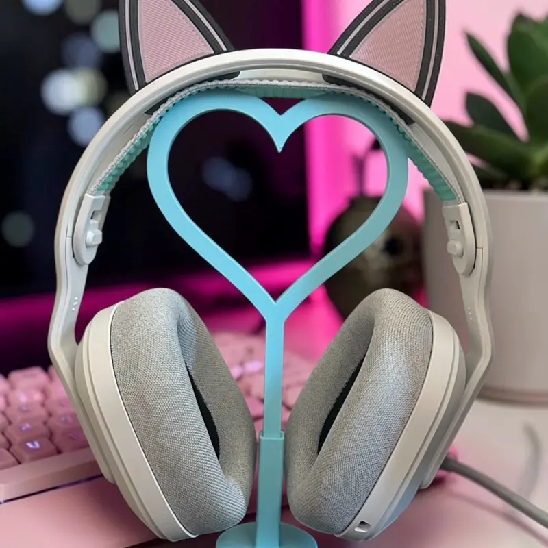 Heart Headphone Stand for Gamers Aesthetic Customizable Colors Organized Desk Setup Cutesy Design