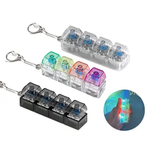 4-in-1 Keyboard Adult Fidget Clocker Toy with LED Light Keychain Cube Mechanical Key Button Clicker Stress Relief Fidget Gift for Office School Home to Pass The Time