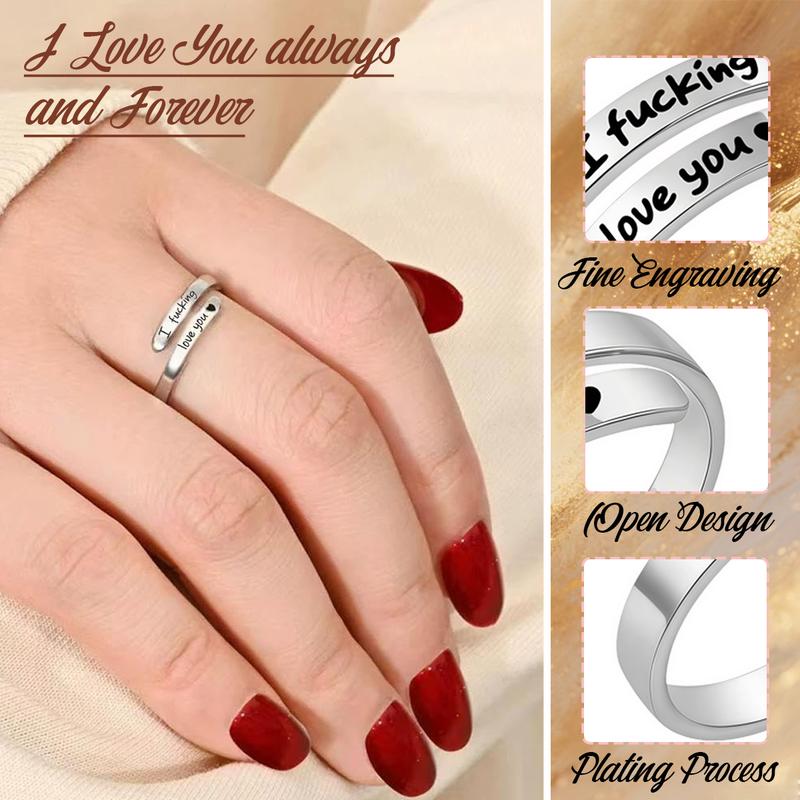 "I Fcking Love You" Adjustable Ring for Women and Men – Stainless Steel Engraved Heart Spiral Wrap Twist, Vintage Promise Ring, Perfect Valentine's Day Gift for Wife or Girlfriend