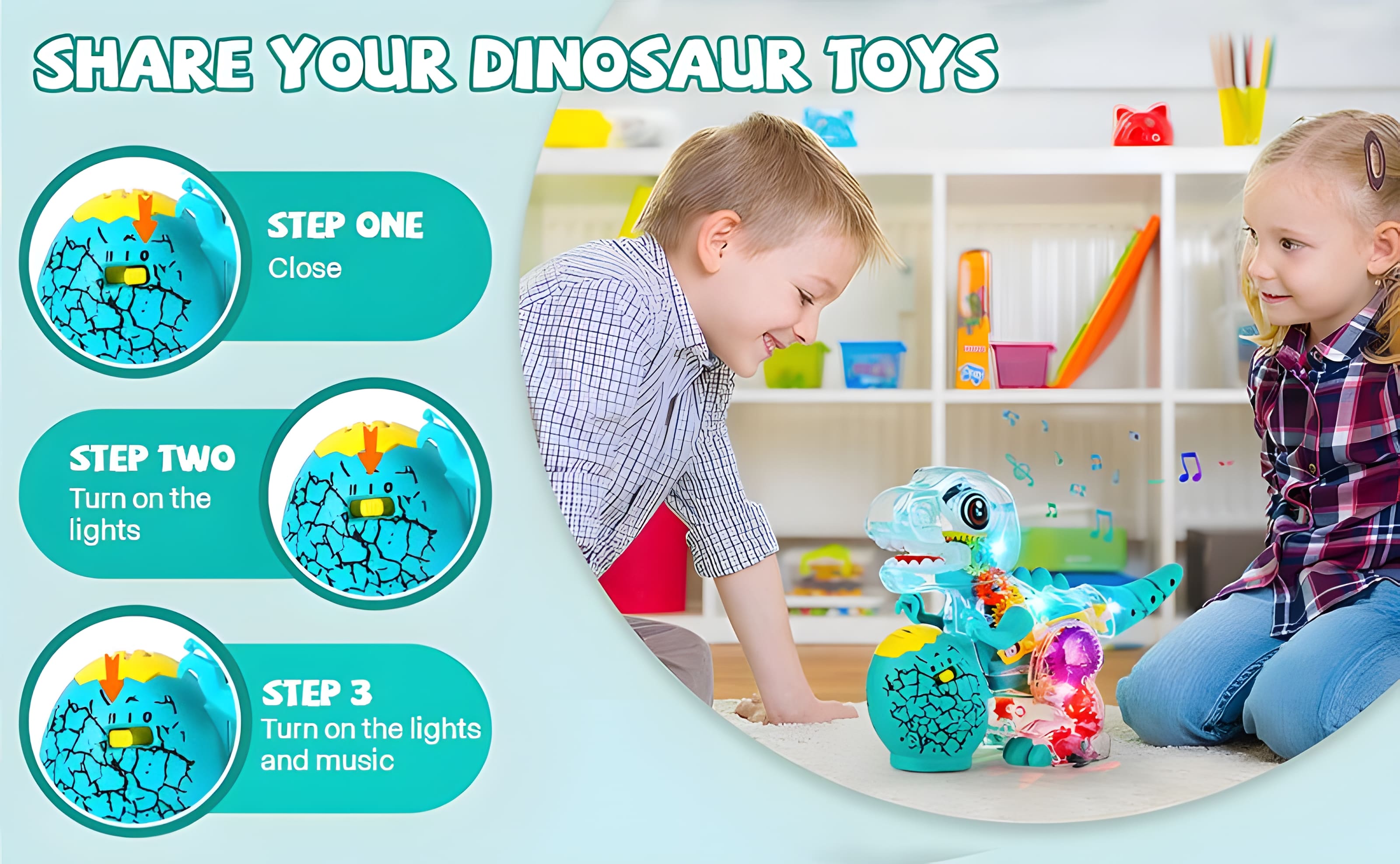 Electric T-Rex Roaring Dinosaur Toys, Music Toys with LED Lights & Moving Wheels, Transparent Stem Sensory Gear Car Toys for Kids Entertainment, Gift for Boys Girls Birthday Party Christmas Electric T-Rex Roaring Dinosaur Toys, Music Toys with LED Lights & Moving Wheels, Transparent Stem Sensory Gear Car Toys for Kids Entertainment, Gift for Boys Girls Birthday Party Christmas