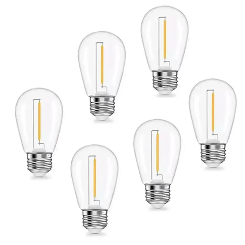 6-Pack 220v-240v String Light Bulbs Replacement, S14 E26 E27 LED Bulbs, 1w 100lm 2700k, Transparent Plastic Vintage Eye-Care Warm Bright Led, Led Lighting