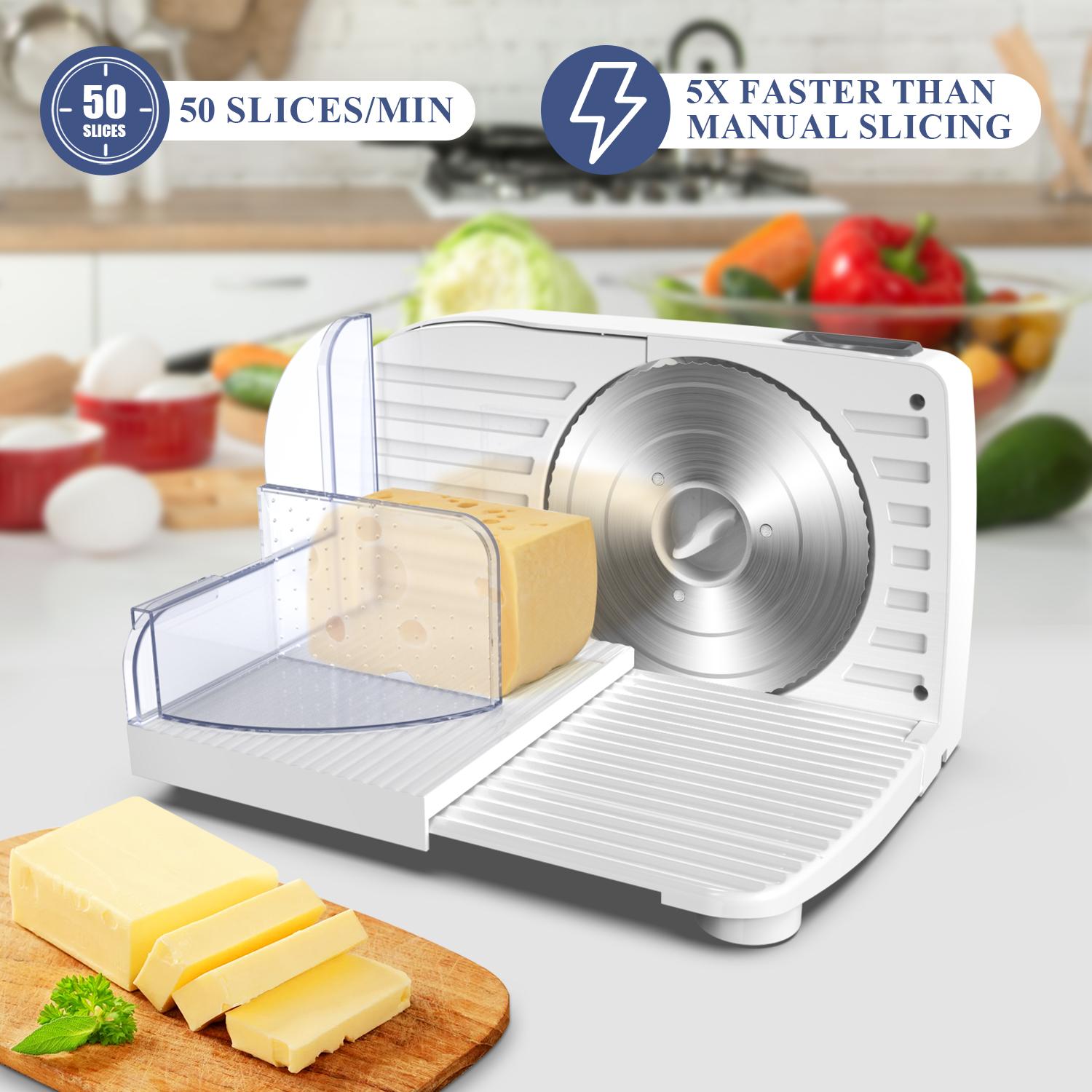 PANCERKA Electric Meat Slicer, Food Slicer with Adjustable Thickness, Automatic Precision Cutting, and Removable Stainless Steel Blade. Suitable for Vegetables, Meats, Deli Foods, Cheese, and More, Suitable for Home and Commercial Use