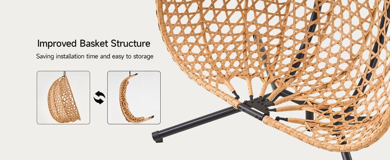 【Valentine's Day Gift】ONBRILL Double Hanging Egg Chair with Stand Bohemian Knot Style Hammock Swing Chair Foldable Basket Denser Weaves 650 Lbs Capacity Loveseat UV Resistant Cushion for Patio Backyard