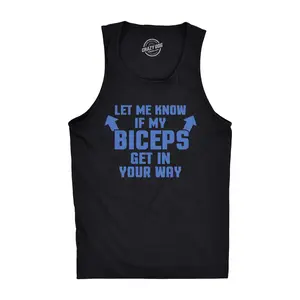 Let Me Know If My Biceps Get In The Way Tank Top Funny Workout Sleeveless Tee Funny Workout Shirt for Men with Plus Sizes Funny Fitness Sleeveless Tee Novelty Tank Tops for Guys Black