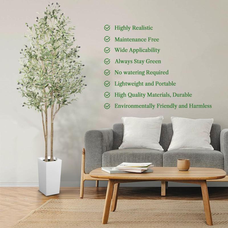 SHareconn 7FT Artificial Olive Tree Faux Silk Plant with Natural Wood Trunk & Lifelike Fruits for Modern Home Office Living Room Decor