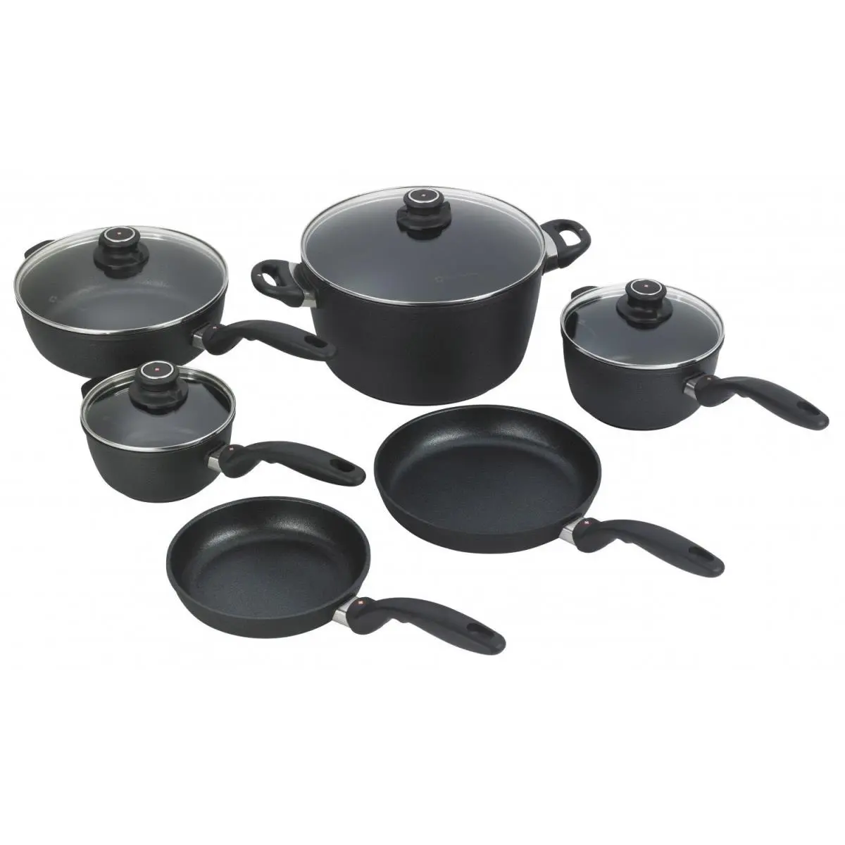 Swiss Diamond XDSET6010 10-Piece Nonstick Cookware Set, Black - Diamond-Coated, Rivet-Free Surface, Oven-Safe to 500 Degrees Fahrenheit, 20 Percent More Crystals, Ideal for Everyday Cooking & Healthier Lifestyle