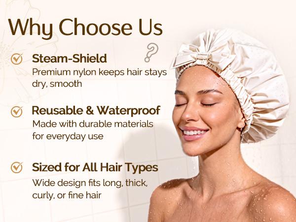 Yanibest Shower Cap Reusable Waterproof,Wide Elastic Band Bath Cap-Comfortable & Durable Bath Hair Hat for Women