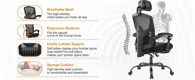 Ergonomic Office High Back Computer Chair, Reclining Office Chair with Foot Rest