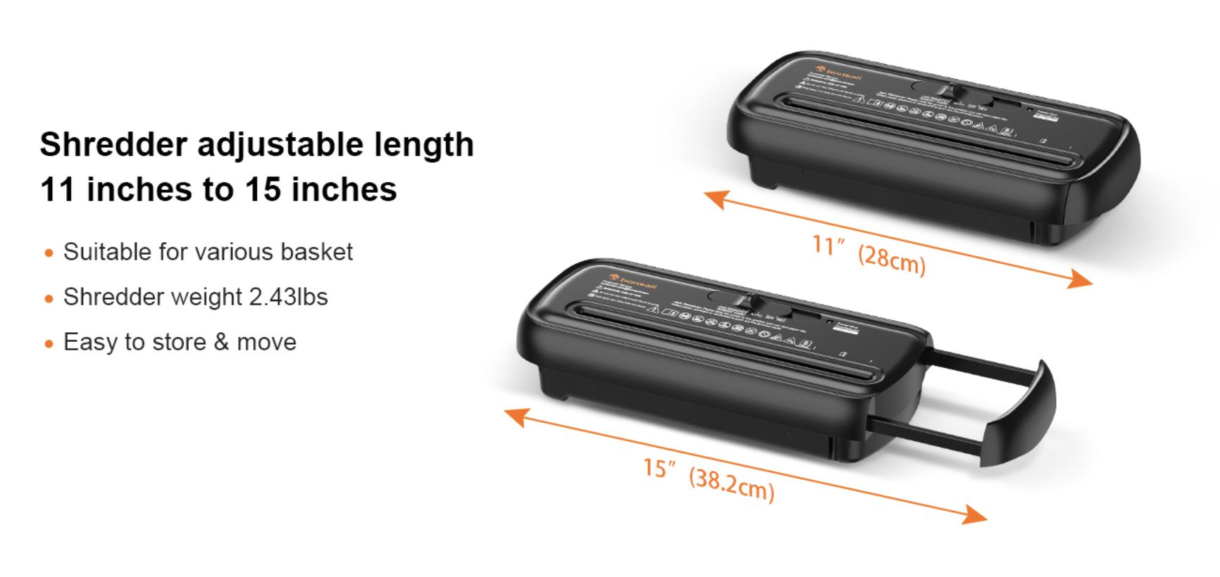 Bonsaii Paper Shredder for Home Use, 6 Sheet Strip Cut Small Paper Shredder Without Basket, Portable Shredder Extendable Arm Design (S123-B)