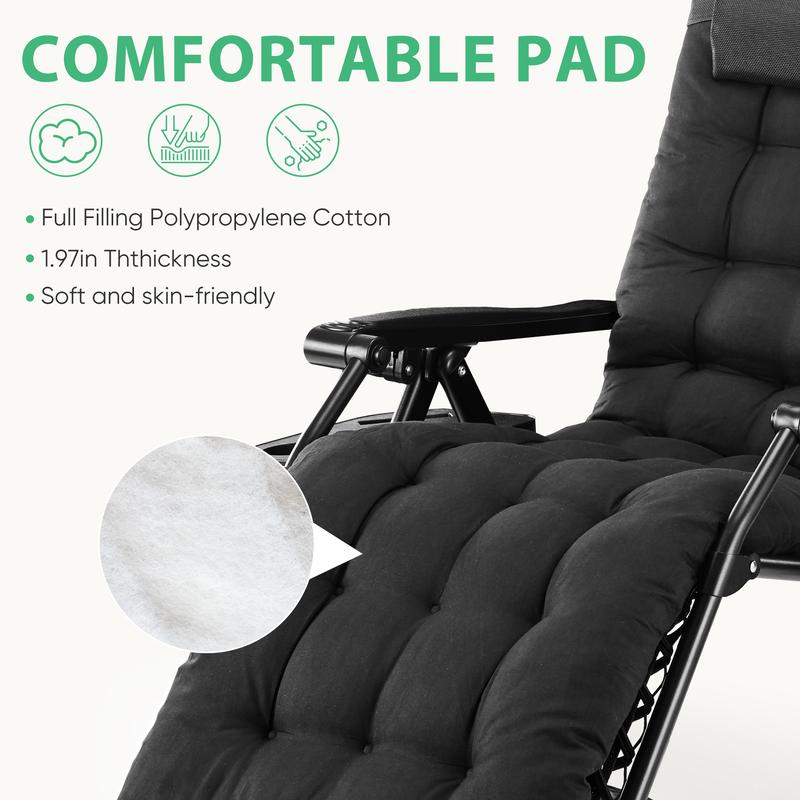 Adjustable Zero Gravity Soft Cushion Recliner, Outdoor Folding Chair, Double Elastic Strap Design, Removable Seat Cushion And Headrest, Suitable For Gardens And Camping.