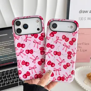 Pink Bow and Cherry Blossom Print Aesthetic Fashion Case for iPhone 17/16/15 Pro Max Popular iPhone 16 Plus Case Designed for Women and Girls Slim, Durable, Shock-Resistant Protective Case Cute iPhone 13/14 Case