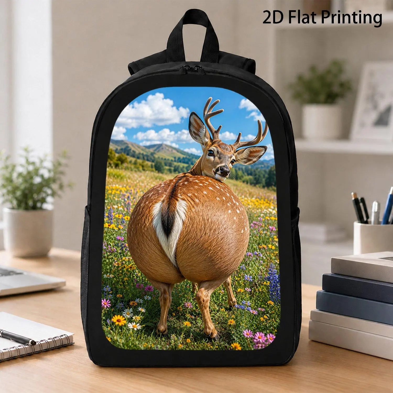 17 Inch Backpack Featuring Beautiful Chubby Spotted Deer Back View Print Forest Animal Graphic Casual Laptop Carrying Bag Ideal Gift For Wildlife Enthusiasts Durable Stylish Outdoor Travel Backpack