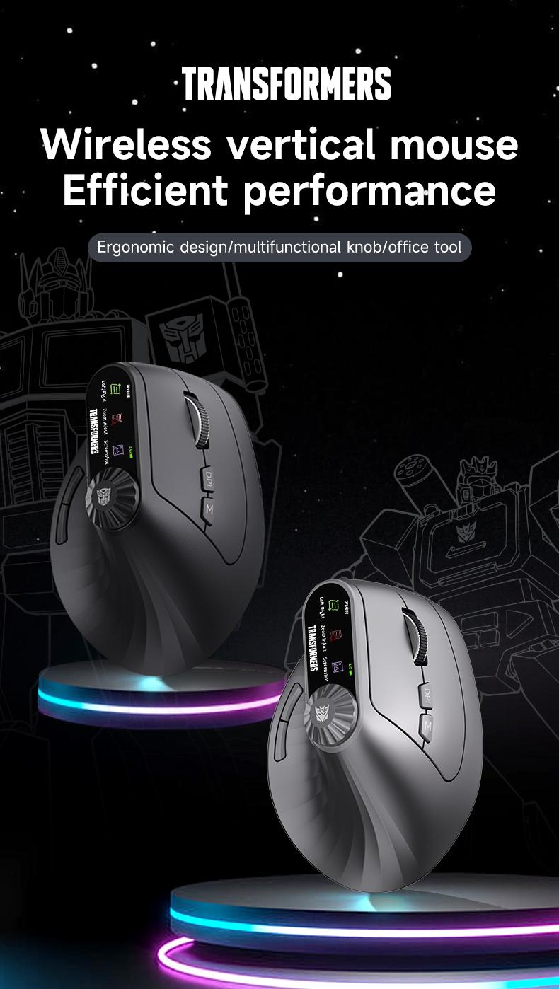 Transformers TF-VM01 Vertical Wireless Bluetooth Dual-Mode Silent Mouse for Medium & Large Hands Rechargeable Portable Ergonomic Design Black Efficient Performance Enhance Productivity TikTokShopHolidayHaul