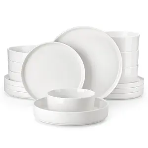 MALACASA 12/16 Pieces Porcelain Dinnerware Set, Modern White Dish Set for 4, Premium Serving Plates and Bowls Sets, Chip and Scratch Resistant Dishware Sets Kitchen Tableware Ceramic Dishes Set, Series LEAH