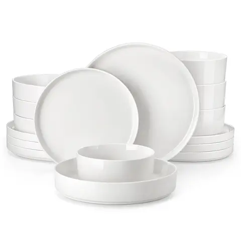 MALACASA LEAH Series Porcelain 4-Person Dinnerware Service Set - 12-16 Piece, 42oz, Lead-Free, Cadmium-Free, Scratchproof, Chip-Resistant, Microwave-Safe Modern White Plateset for Everyday Use (Gift-Ready Household Items, Home Goods)