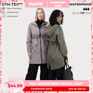 PUFFIT STM-TEX Against Heavy Rain Waterproof Outdoor Hiking Mid Long Length Styles Waist Cinching Lightweight Fast Drying Jacket Raincoat Outdoor Lightweight Sports Jacket Hoodie Clothing Tops Casual Pocket Outerwear,Shell Jacket,Spring
