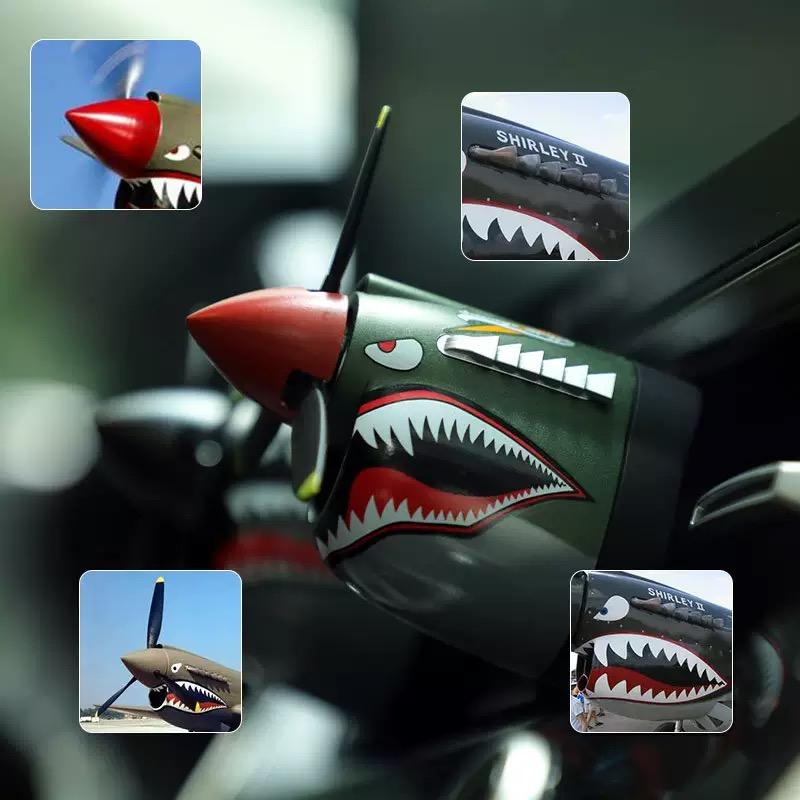 P-40 Fighter Aircraft Aromatherapy Cart 2025 New Mechanical Classic Design Shark Tiger Head Grille Battery Free Air Freshener Small Propeller Ventilation System Compressed Fragrance Refills Green