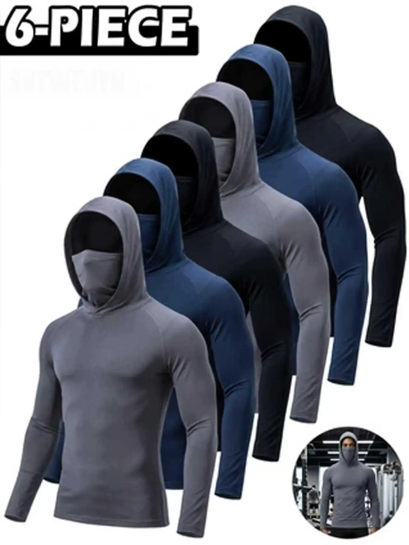 Men’s 6/3-Pack Solid Performance Hoodies - Lightweight, Stretch, Machine Washable Long Sleeve Athletic Tops with UPF 50+ UV-Protective, Moisture-Wicking, Quick-Dry Breathable Gym Gear for Running, Fishing Landscaping Essential