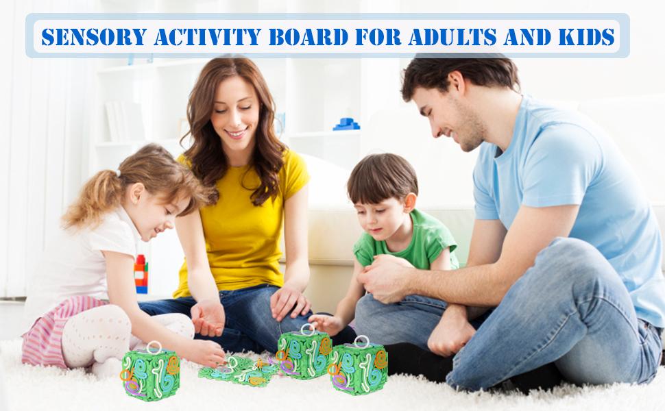 Sensory Activity Board, Six-Sided Silicone Sensory Fidget Toy with 20 Strings for Autism, Stress Relief, Calming, Focus & ADHD,Great for 3+ Year Old, Stuffers Gifts for Teen Girl