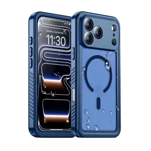 Temdan Magnetic for iPhone 17 Pro Max Case Waterproof,Built-in ScreenProtector[IP68 Underwater][Upgrade Military Dropproof][Compatible with MagSafe] Full Body ShockproofTranslucent Case 6.9"-Blue/Black/Purple