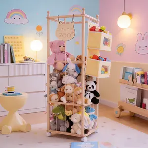 Stuffed Animal Storage Zoo with Basket Toy Organizer for Kids Toy Srotage Box with Rolling Stand and Wheels Cute Stuffed Animal Holder for Bedroom Livingroom Home Decor Men Gifts Boyfriends Gifts Ideas