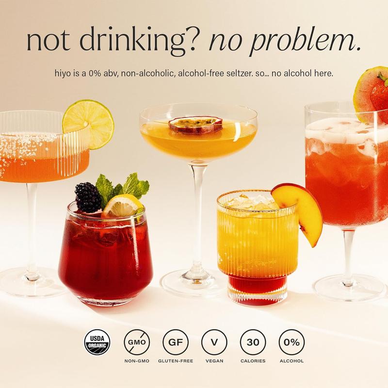 Hiyo Organic Social Tonic – Classic Pack, 12 Pack - N.A. Functional Seltzer, Sparkling Water Crafted with Organic Adaptogens, Nootropics & Botanicals