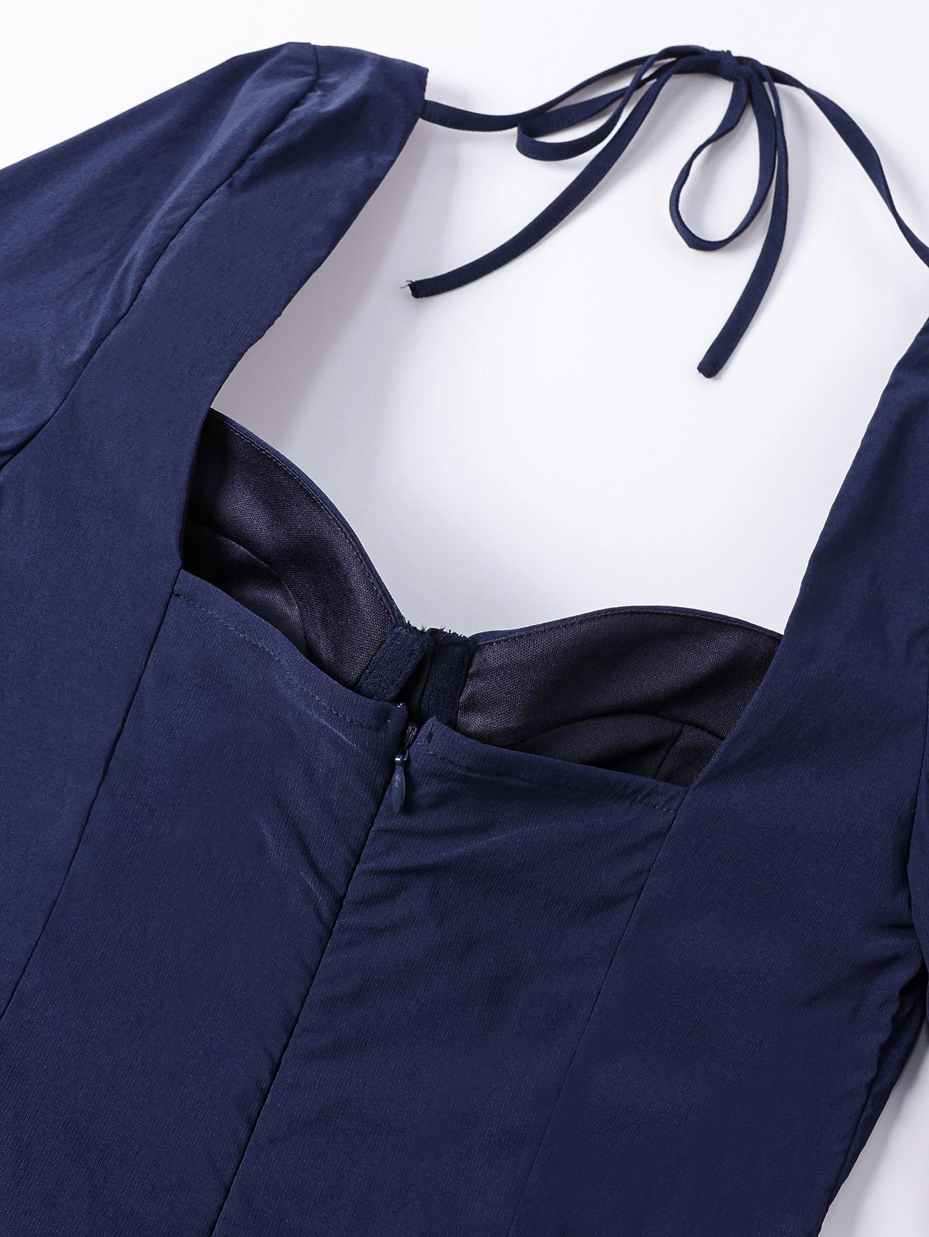 Solid Color Long sleeve Backless Tie Bodycon Dress, Elegant Formal Evening Gowns, Women Cocktail Dress