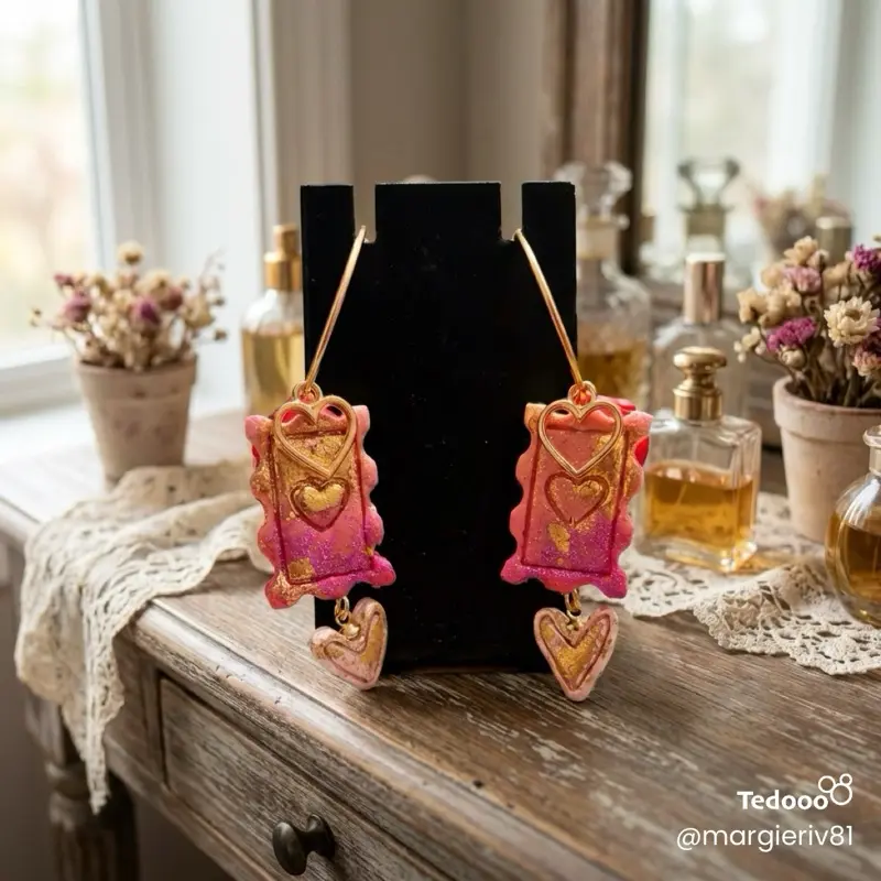 Heart stamp polymer clay hoop earrings