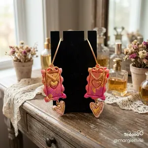 Heart stamp polymer clay hoop earrings