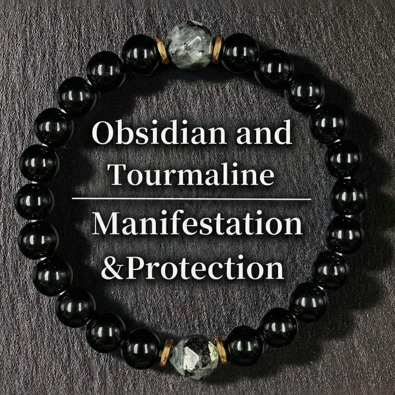 Black Obsidian Beaded Bracelet, Elegant Unisex Bracelet, Fashion Protection Jewelry Accessories for Men & Women, Exquisite Jewelry for Birthdays, Valentine's Gifts, Mother's Day, Father's Day, Valentine's Grounding Bracelet