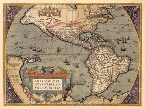 1590s “Americae Novi Orbit” Vintage Style Americas New World Map Poster Unframe