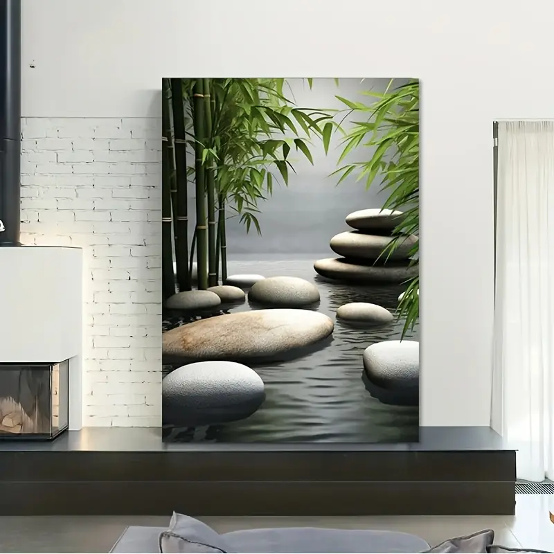Tranquil Bamboo and Pebble Pattern   Canvas  , Modern Art Wall  ation, Home Living Room Bedroom Office Wall  ation, Poster Wall Art, Wall  ation