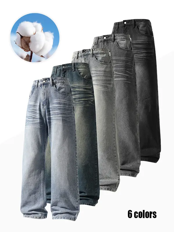 Men’s jeans — loose straight fit men’s jeans; suitable for everyday casual wear in all seasons; classic design men’s jeans. Pants Breathable Trouser Cotton Denim