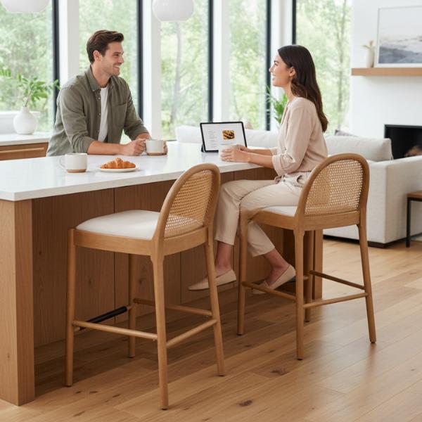 【Valentines'Day】DAYALANE Modern Salem Rattan Bar Stools Set of 2 - Beige Black White Gray - Counter Height Barstools with Wood Legs for Kitchens - Elegant Rattan Backrest & Festive Dining Room Chairs 【Valentines'Day】DAYALANE Modern Salem Rattan Bar Stools Set of 2 - Beige Black White Gray - Counter Height Barstools with Wood Legs for Kitchens - Elegant Rattan Backrest & Festive Dining Room Chairs