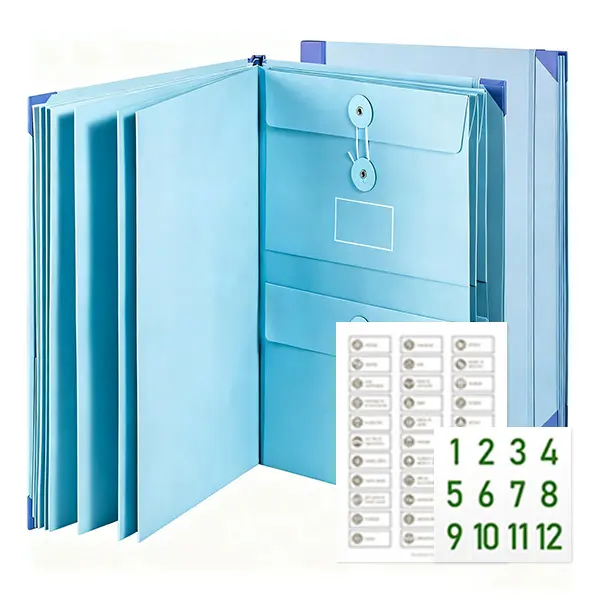 Multi-Pocket Manila Folders Accordion File Organizer - Folio Document Holder with Pockets for Passports, Birth Certificates, Paperwork, Office & Home Storage, Folio Document Organizer, Paperwork Organizer