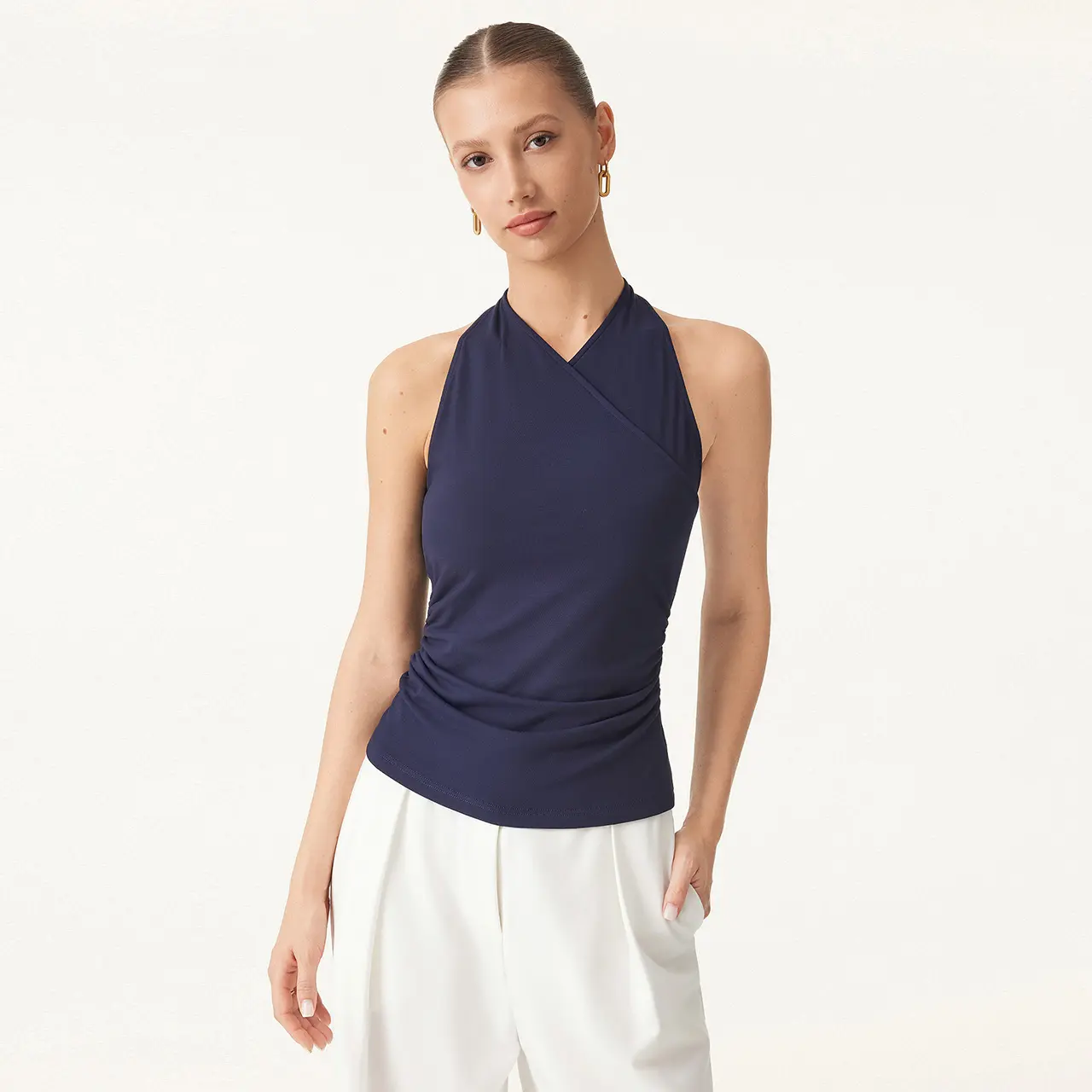 OGL Ultrasoft Surplice Sleeveless Top - Navy Blue Halter Neck Design for Comfort and Style summerwins DealsForYouDays