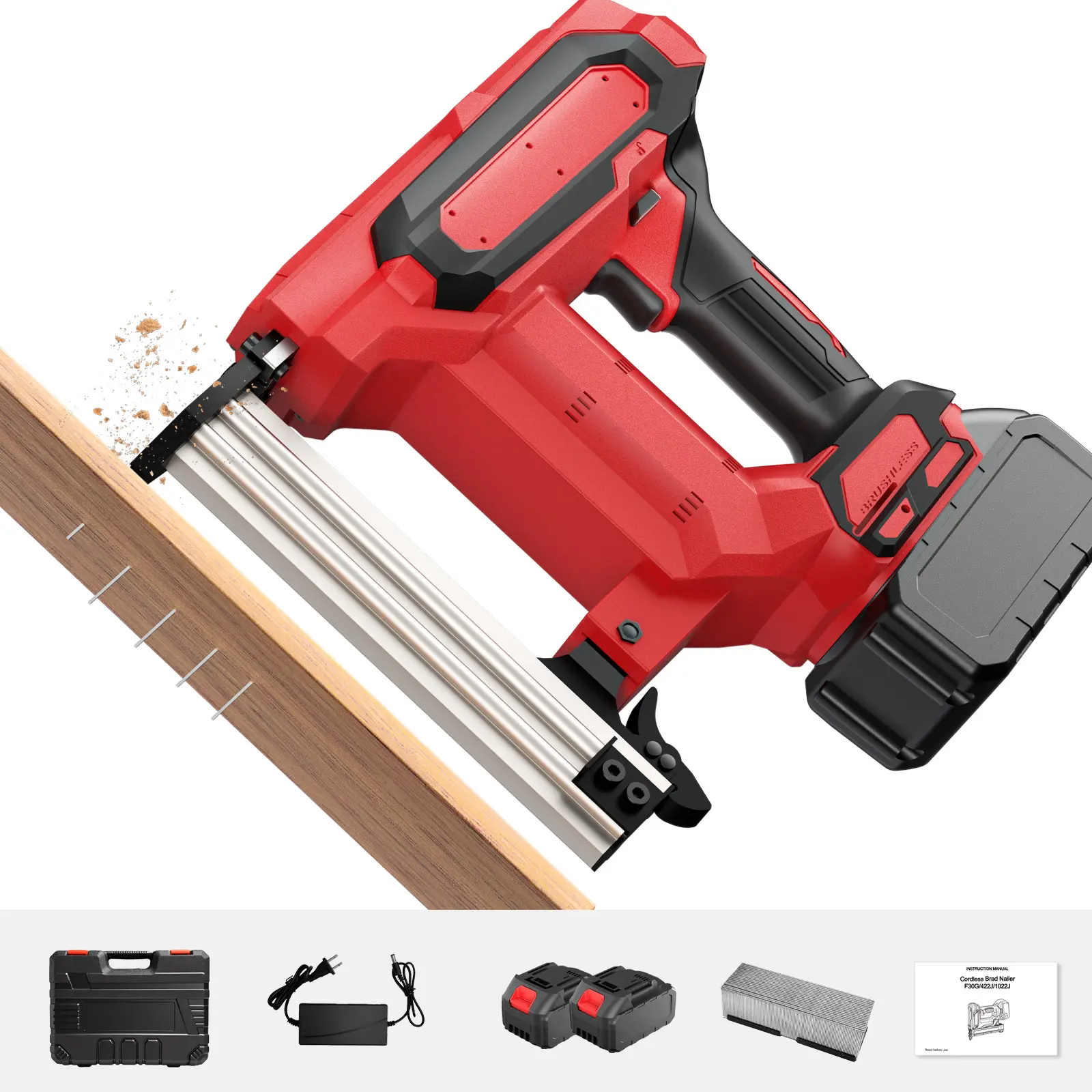 SHEKAR Cordless Brad Nailer Electric Nail Gun with 2× 21V Batteries & Charger, 5000pcs Nails 90 Nails/Min Single/Continuous 2 Firing Modes for Upholstery, Family DIY, Cupboard, Woodworking #Summervibes