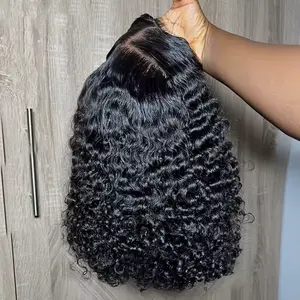Brazilian Glueless Wigs Human Hair Curly Short Bob 6X4 HD Lace Frontal Wigs 200% Density Wear And Go Deep Water Wave 6x4 Lace Closure Wig 100% Human Hair For Women 14 16 Inch