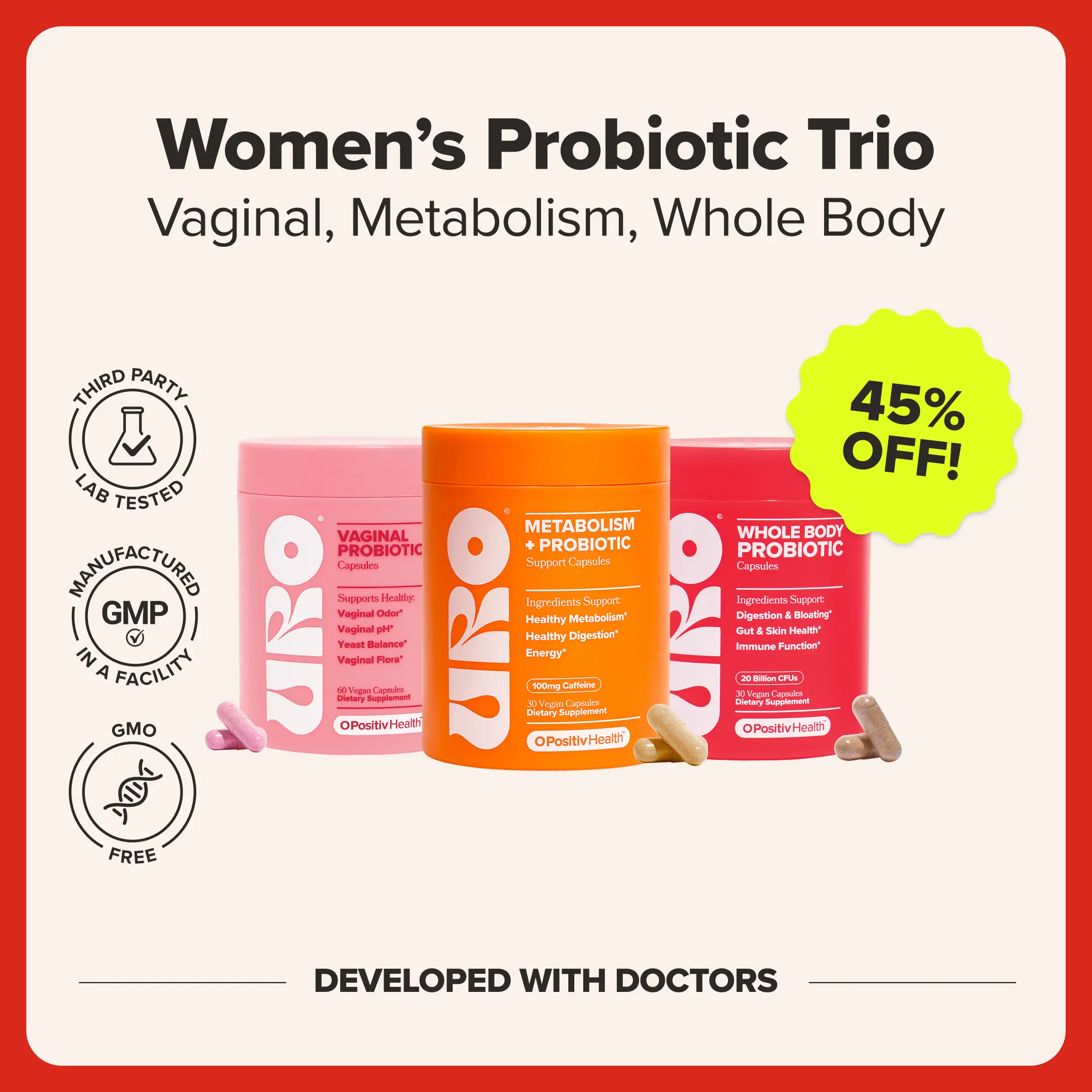 URO Happy Body Probiotics Value Pack* - 3 Probiotics for Women's Health, Gut Health, Metabolism - Addresses Odor, Bloating, Low Energy*