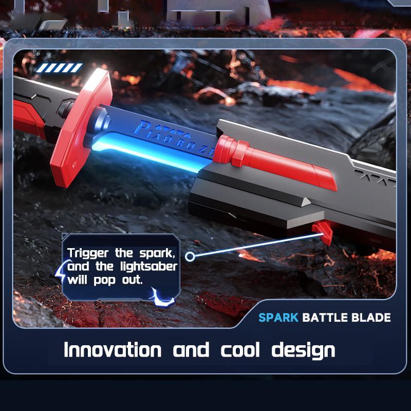 Spark-Effect Sword 31.5" LED Blade with Mist Smoke Auto-Eject Sheath Type-C Recharge Replaceable Flint Spark for Cosplay Ultimate Galaxy War Blade Electronic Toy